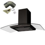 SIA CGH80BL 80cm Curved Glass Black Cooker Hood Extractor Fan And 3m Ducting Kit (* 2 Year Warranty)