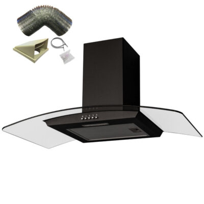 SIA CGH80BL 80cm Curved Glass Black Cooker Hood Extractor Fan And 3m Ducting Kit (* 2 Year Warranty)