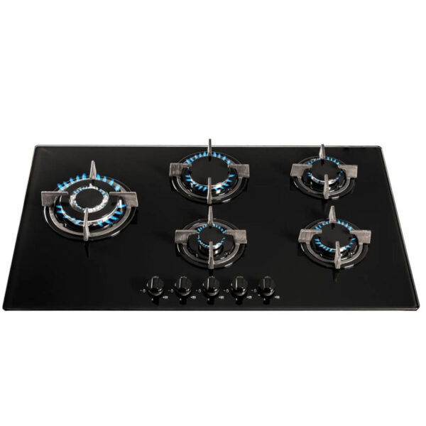 SIA GHG902BL 90cm Black 5 Burner Gas On Glass Hob With Cast Iron Pan Stands (*2 Year Warranty)